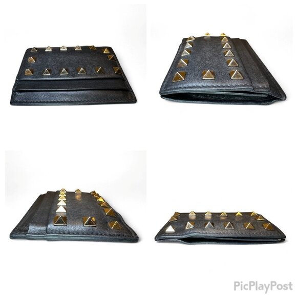 Valentino Garavani Black Rockstud Leather Card Holder Wallet w Extra Studs *USED - Picture 14 of 16